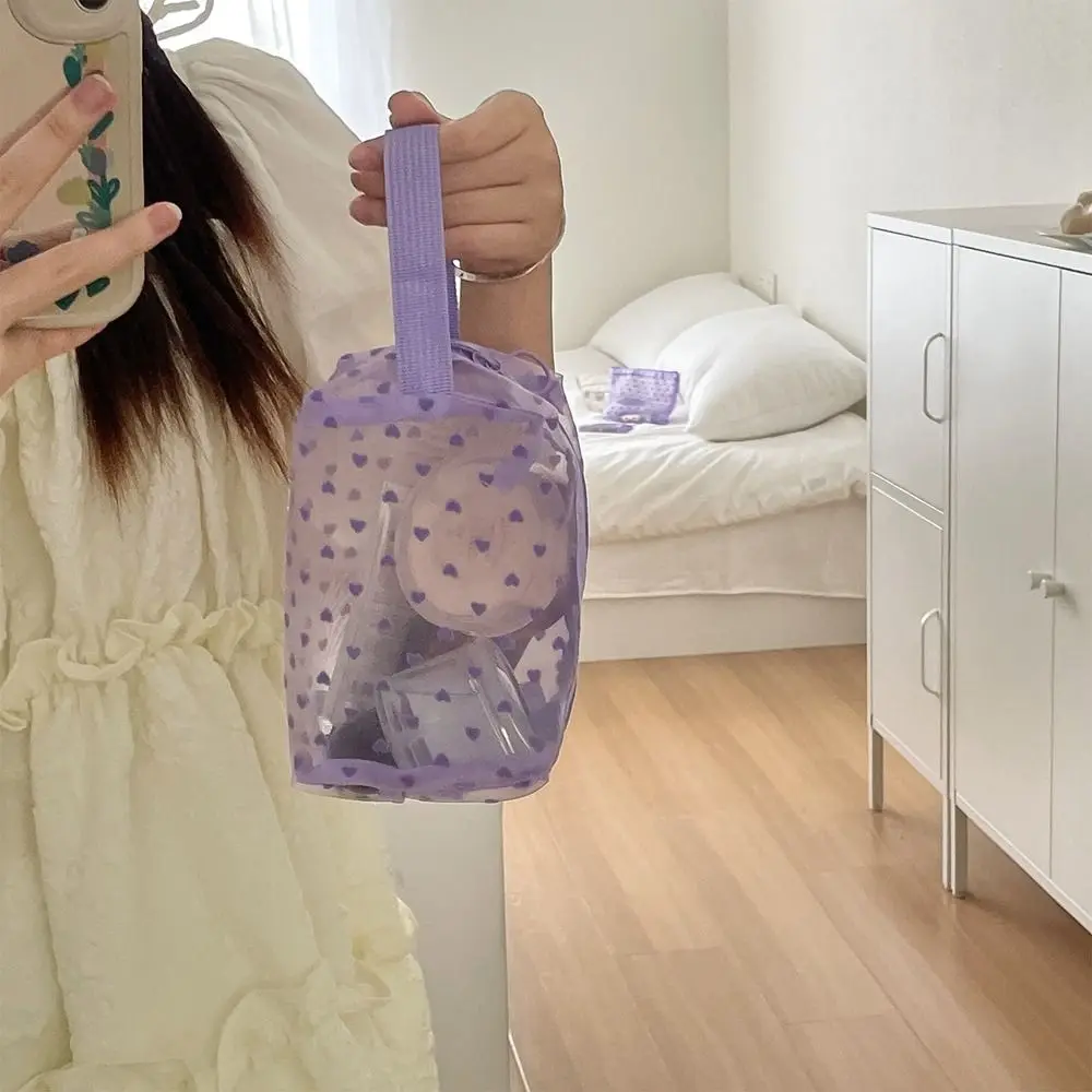 

Милая косметичка из сетки с волнистым узором и сердечками, вместительная, для путешествий и активного отдыха