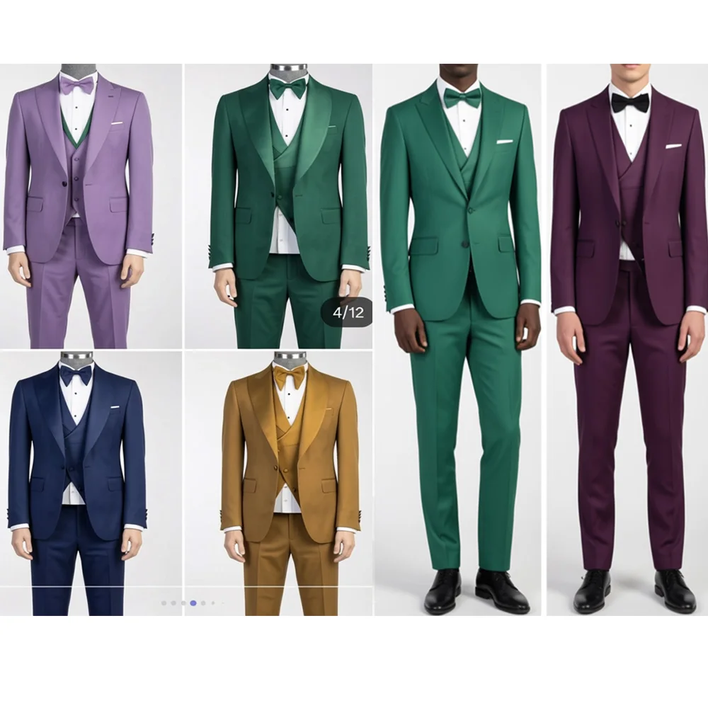 2 Types Of Satin Collar Jacket Full Men Suit Set Wedding Groom Custom Made Male Vest Pants Slim Fit Blazer Trousers Outfit 3pcs