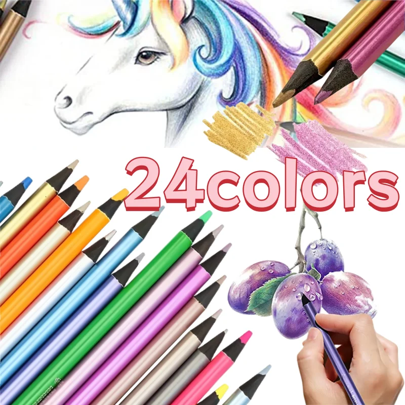 

24 Colors Metal Colored Lead Colored Pencil Drawing and Sketching Set Professional Painting Colored Pencil Set Art Supplies