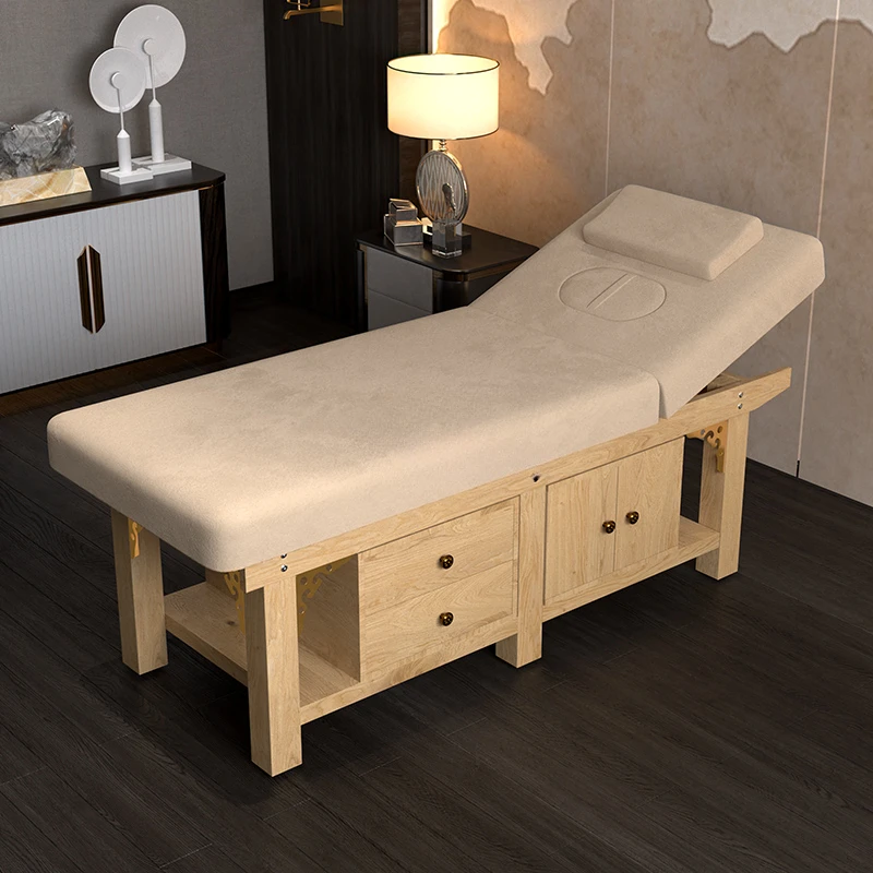 Mesas de masaje de madera maciza Simple, cama de belleza moderna, recogida de orejas, cama de masaje especial con cajón de almacenamiento, gabinete, muebles de salón