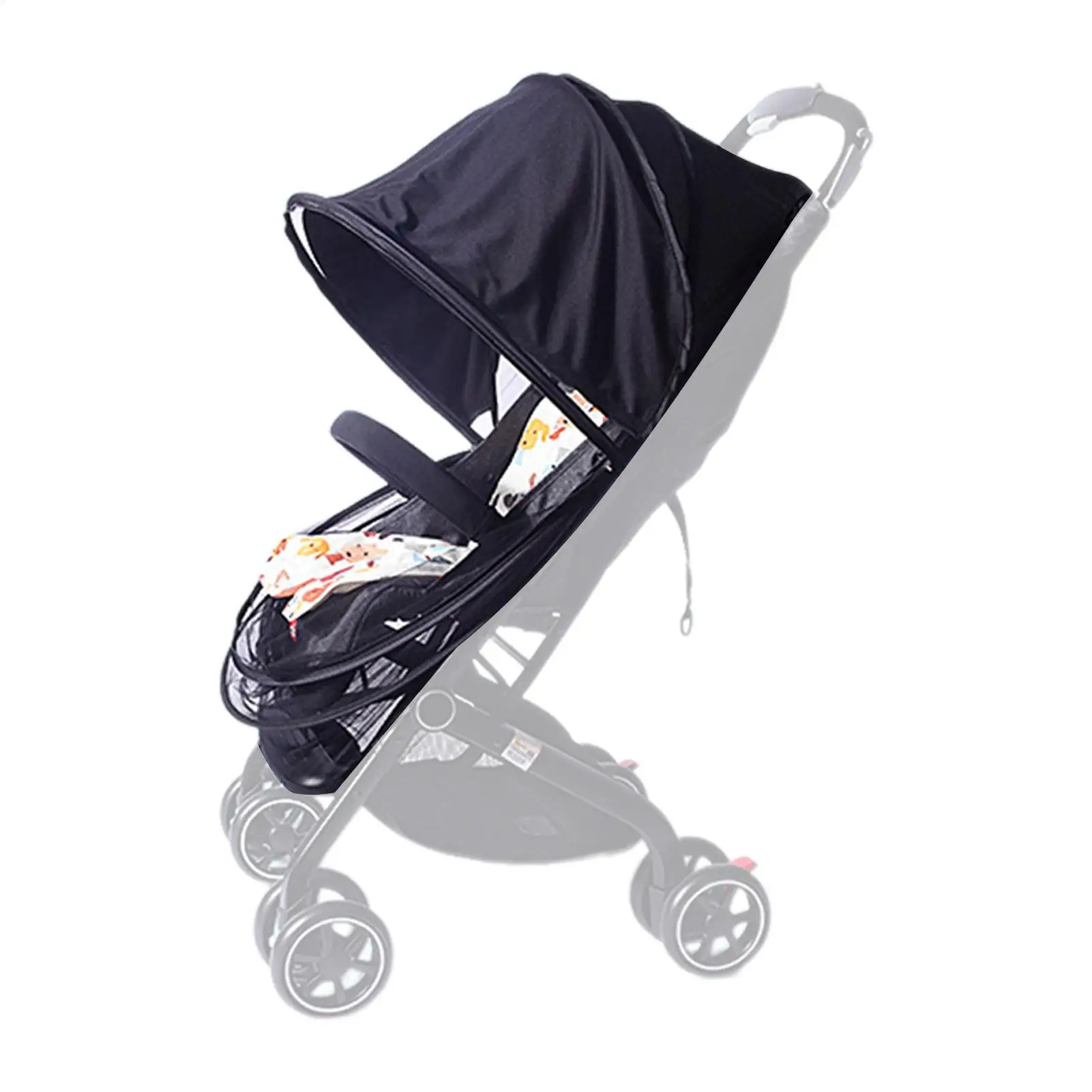 Stroller Cover For Sun UPF50 Canopy Extender With Full Coverage Two-Way Zipper Breathable Bassinet Protection For Carrycot & Car