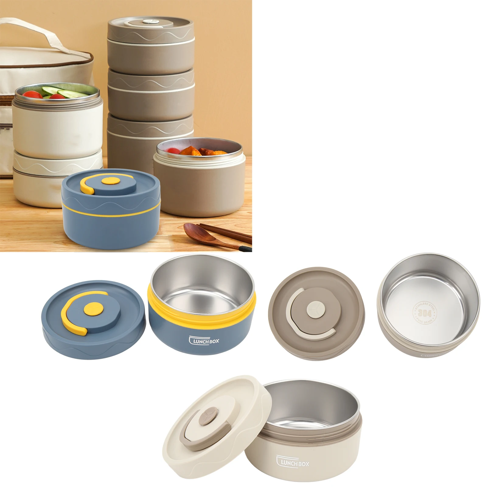 440ml Stainless Steel Thermal Cooking Pot Double Layer Round Lunch Container Portable Lunch Box for Work School Outdoor