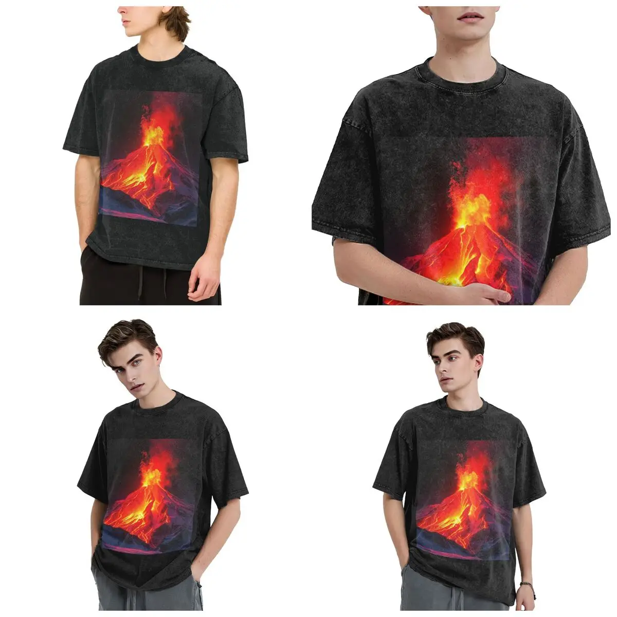 Volcano In The Snow Hip Hop Short Sleeve T-Shirts Washed Tops Tees Streetwear T Shirt Oversized for Men Women