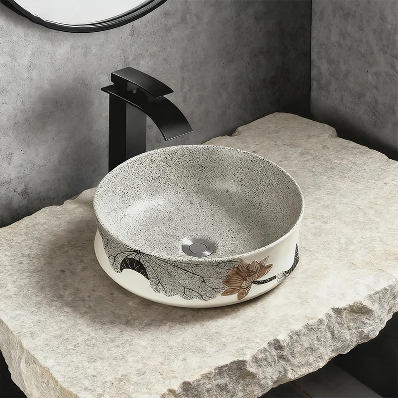 

Элегантная керамическая раковина, круглая керамическая раковина с рисунком - идеально подходит для современной ванной комнаты, подходит для гардеробных, туалетных столиков и ванных комнат