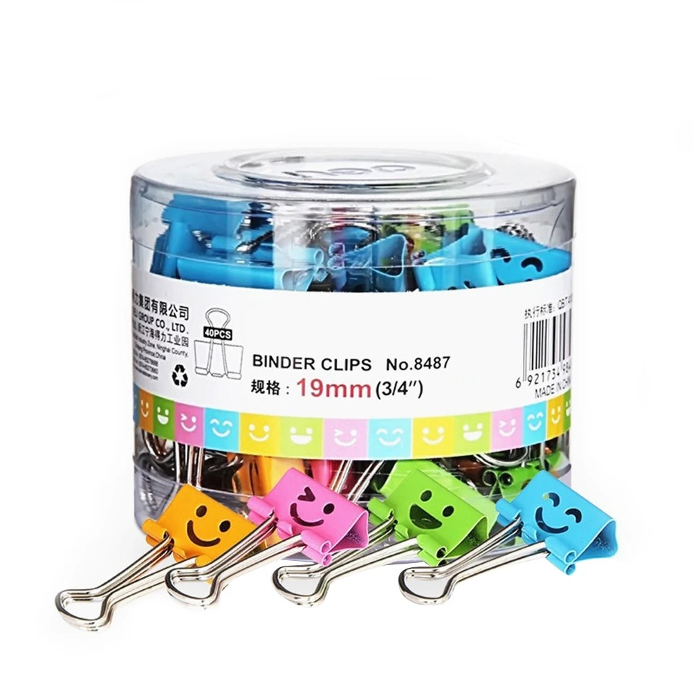 

40pcs Long Tail Clips Smile Face Strong Clamping Paper File Binder Clips Mixed Color For Office Use