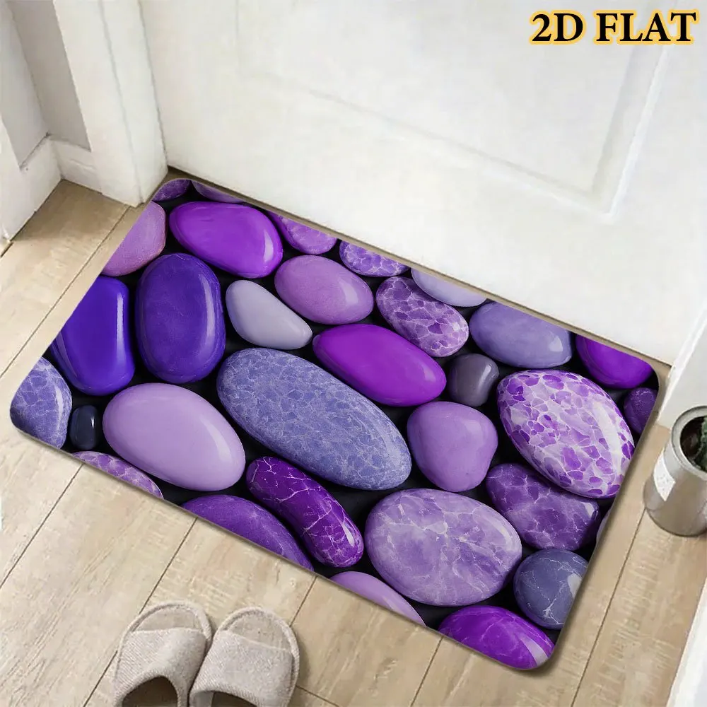 Realistic Printed Door Mat Doormat for Entryway Hallway Bathroom washable Decorative Indoor Mat Purple Stone Pebble Mosaic Desig