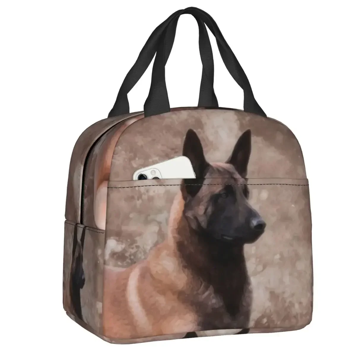 

Malinois Belgian Shepherd Dog Insulated Lunch Bags for Women Waterproof Mechelaar Warm Cooler Thermal Lunch Tote Food Bento Box