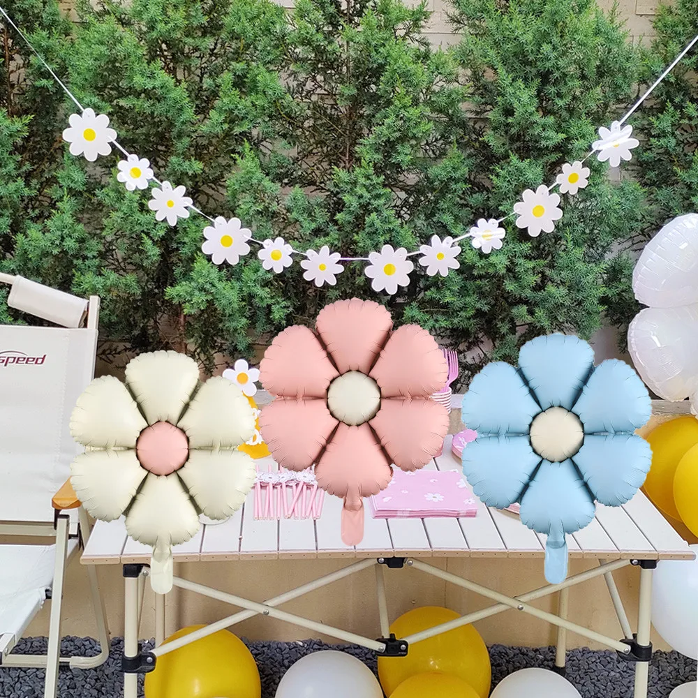 

10pcs Macaron Daisy Flower Theme Balloons Pink Blue Daisy Foil Helium Balloon Birthday Wedding Party Decorations Baby Shower