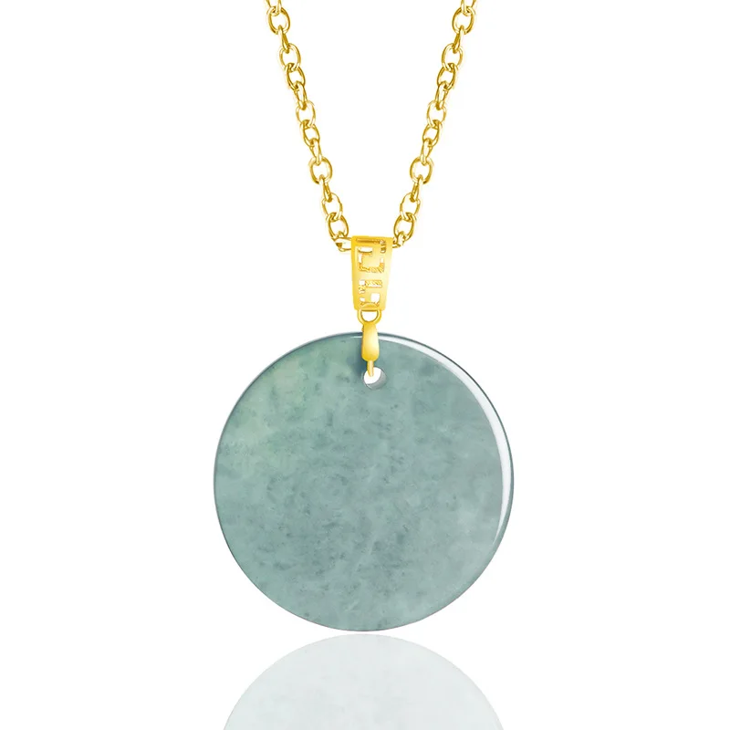 Natural A-grade Jade 18K Gold Button Head Blue Water Small Round Brand Pendant Ice Jadeite Jewelry Women's Gifts Simple Design