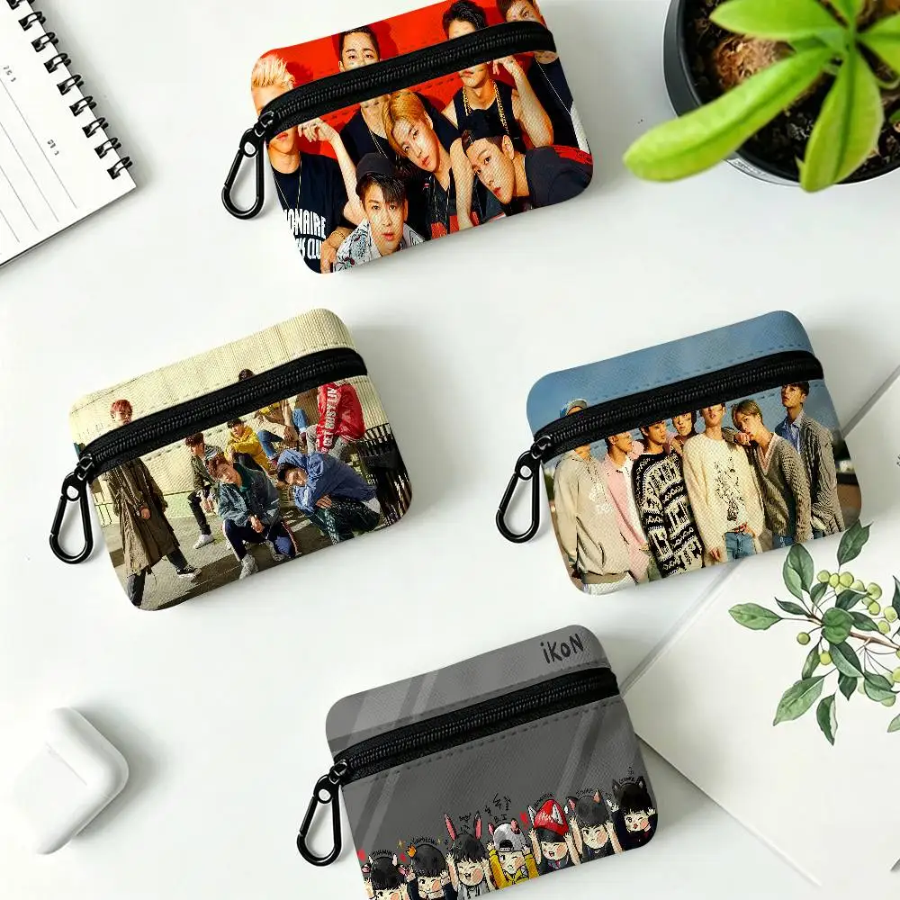 music group I-Ikon Kpop Band Oxford Cloth Zipper Coin Purse Portable Hanging Key Pouch Organizer For Travel Cosmetic Bag
