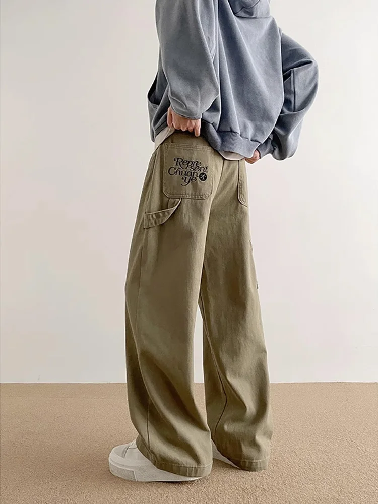 

American Retro Work Pants Men's Loose Straight Leg Casual Trousers Autumn Winter Cleanfit Paratrooper Loose Wide Leg Long Pants