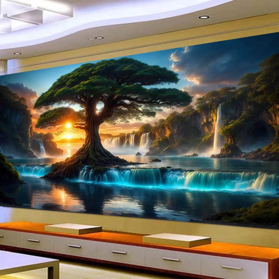 

New Diy Large Size Diamond Arts Painting Kits Scenery Ancient Trees Full Drill Mosaic Embroidery Bright Colors Clouds Picture