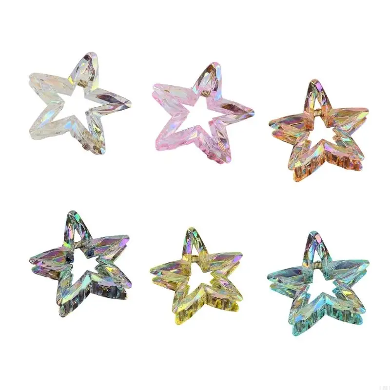 

Crystal Candy Colored Hollowed Pointed Star Hair Clip Elegant Hair Claw For Women F3MD