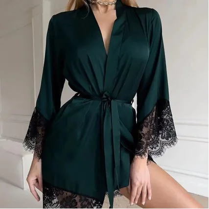 2026 New Lace Lace Morning Gown Pajamas Slim V-neck Loungewear