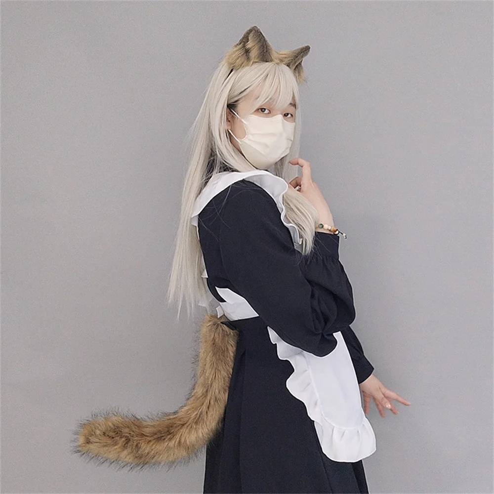 12 Colors 55CM Faux Fur Cat Tail Anime Cosplay Costume Props Furry Fox Wolf Dog Tail Fursuit Plush Tail with Adjustable Belt