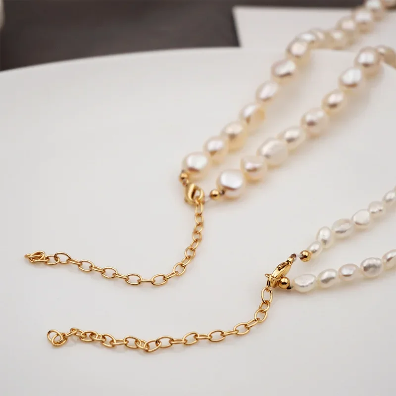 5-8mm Small Baroque Pearl Beaded Strand Necklaces for Women Elegant Natural Freshwater Pearl Choker Necklaces Collar Jewelry