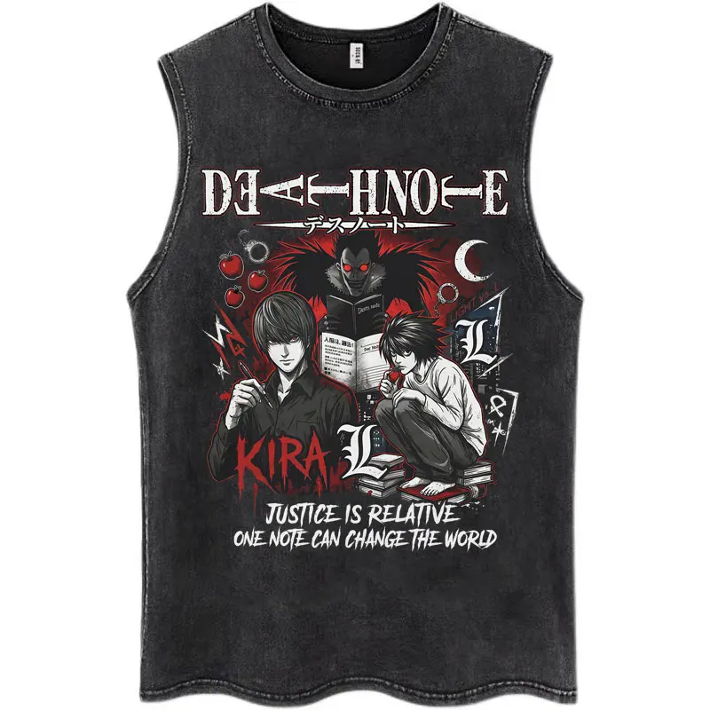 Washed Anime Death Note Ryuk Yagami Light L·Lawliet Tank Tops Men Women Hip Hop Summer Vests Cotton Oversized Sleeveless T-shirt