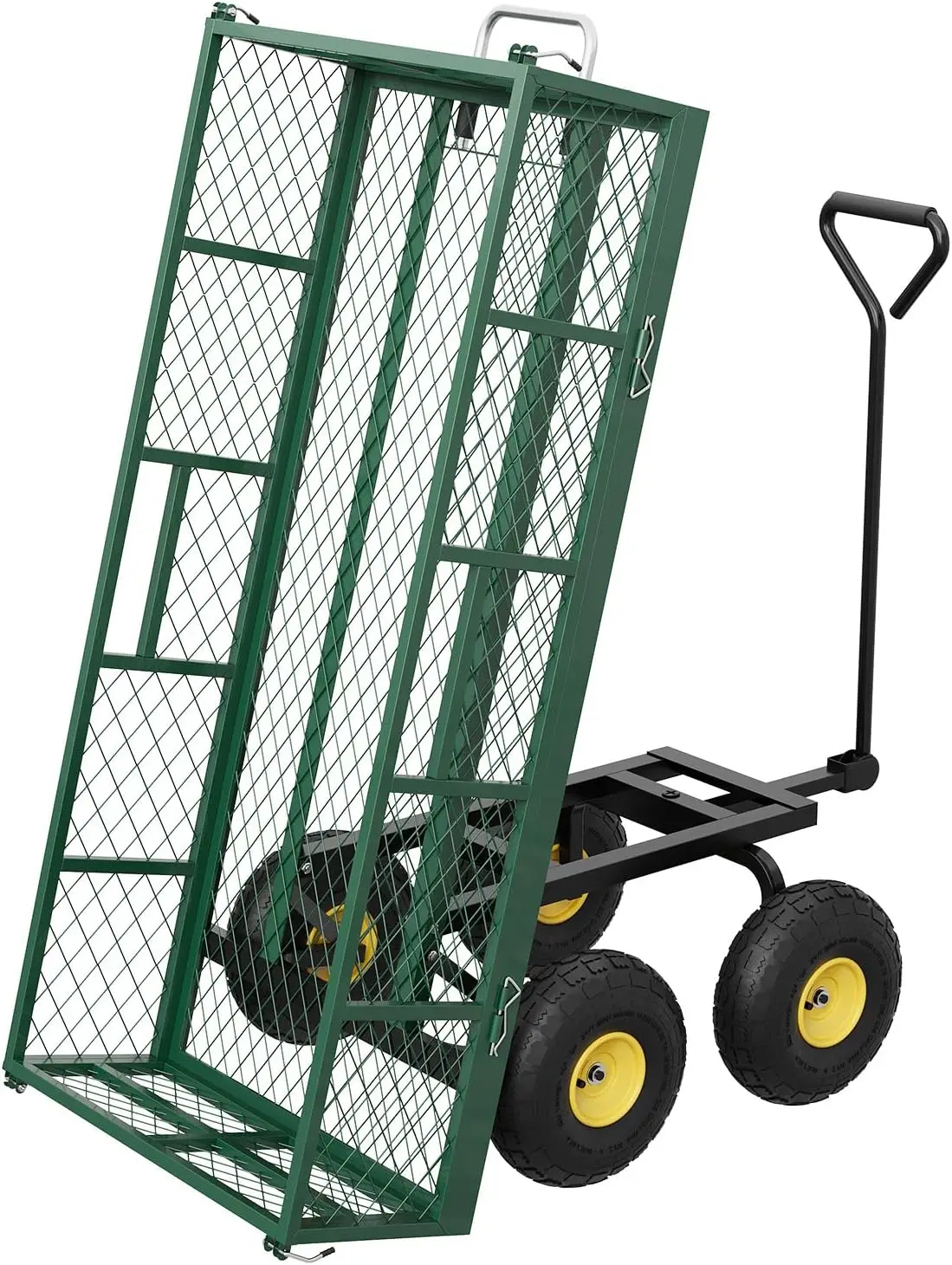 Heavy Duty Steel Utility Dump Wagon, 900 lbs Capacity Garden Yard Cart with Removable Sides Converts to Flatbed, 180° Rotating Handle and 10 in All Terrain Wheels for Lawn Farm Backyard