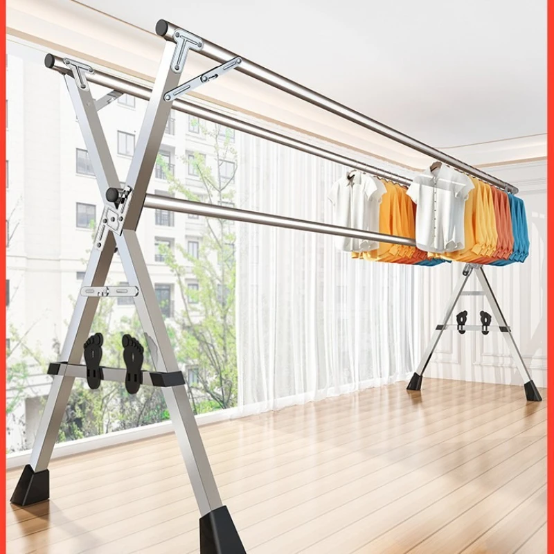 

Folding drying rack floor-to-ceiling indoor household balcony bedroom stainless steel outdoor cool telescopic rod type quilt