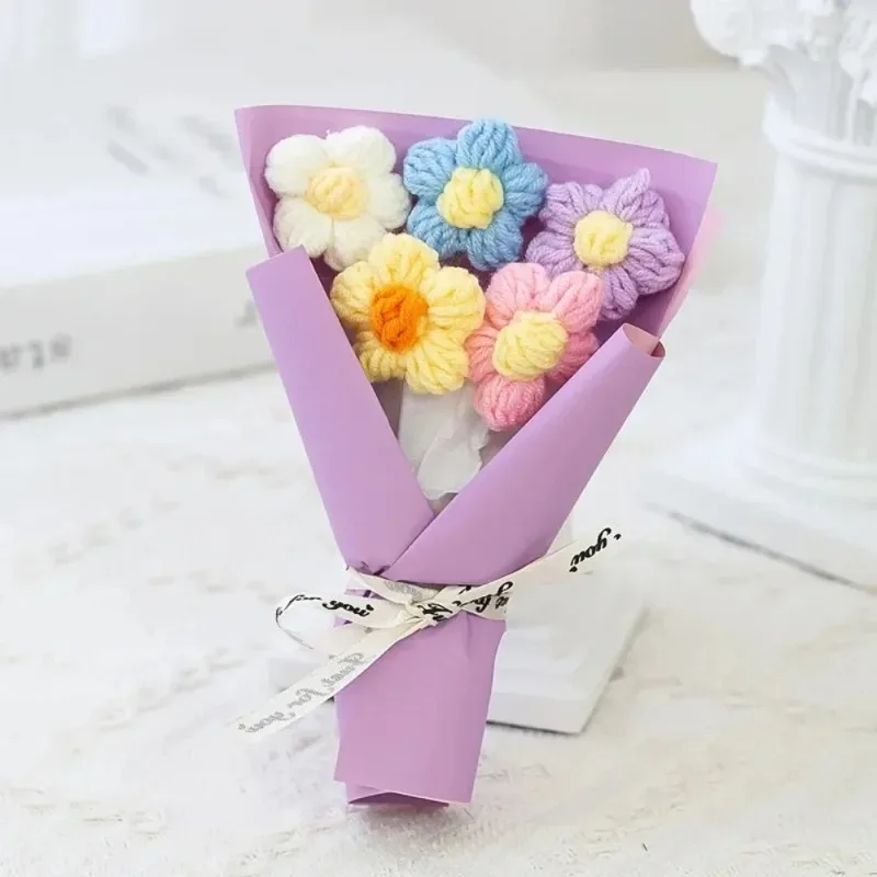 Creative Mini Knitted Flower Bouquet, Weave Flower Bouquet, Floral Decoration, Simulated bouquet