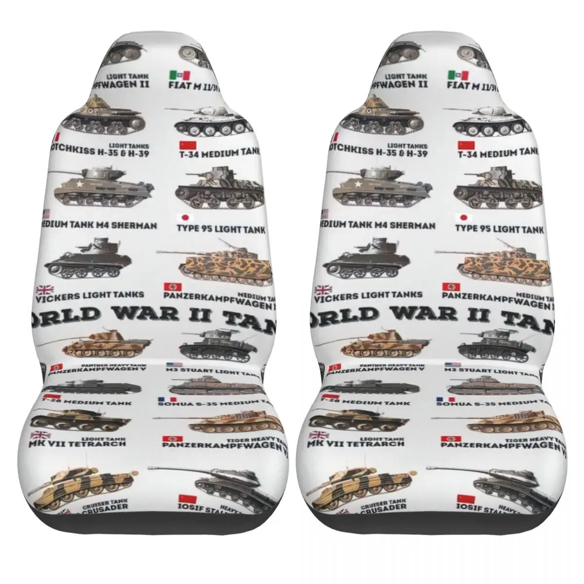 World War II Tanks Car Seat Cover Custom Printing Universal Front Protector Accessories Cushion Set