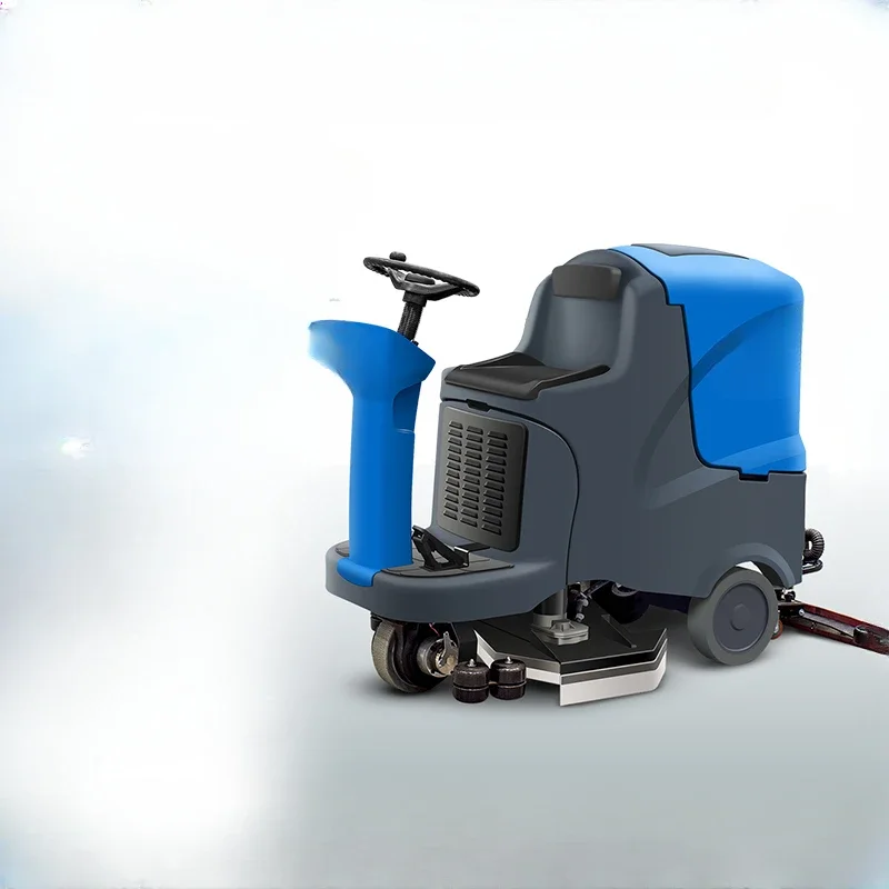 Ride-on floor scrubber, factory industrial cleaning workshop,  fully automatic mopping and brushing machine