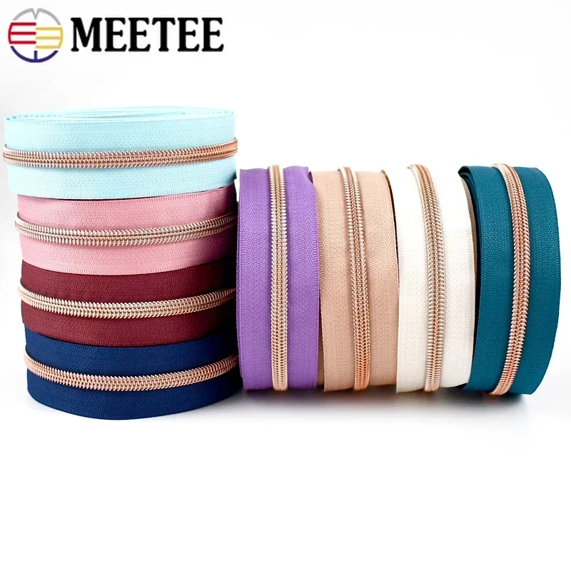 5-30M 5# Nylon Zipper Tapes RoseGold Decorative Zippers Plastic Cabbage Zips Roll Closures for Bags Zip By The Meter Repair Kit