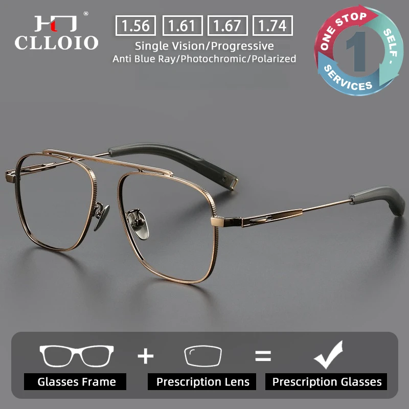 

Очки CLLOIO винтажные титановые с защитой от синего света, оверсайз, в форме авиаторских очков, для коррекции близорукости, прогрессивные для чтения
