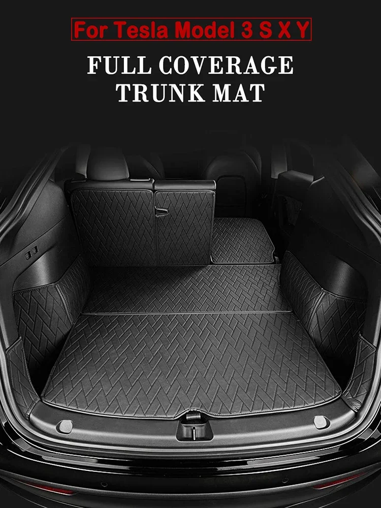 Leather Trunk Mats Fully Surrounded Waterproof Non-Slip Liner Custom Floor mat for Tesla Model Y Juniper 3 Highland 2017 to 2025