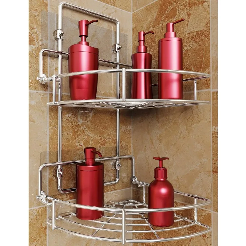 

Strong Shower Caddy 2 Tier Bathroom Corner Shelf Organizer Polished Chrome - No Drilling Needed Shower Shelves Wall Mounted