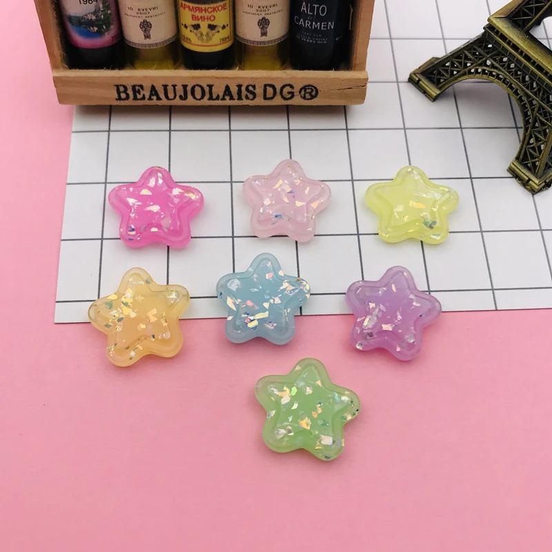 10pcs Resin Hot Colorful New Kawaii Five Star with Shell for Crafts Making, Jewelry Accessory, Scrapbooking, DIY