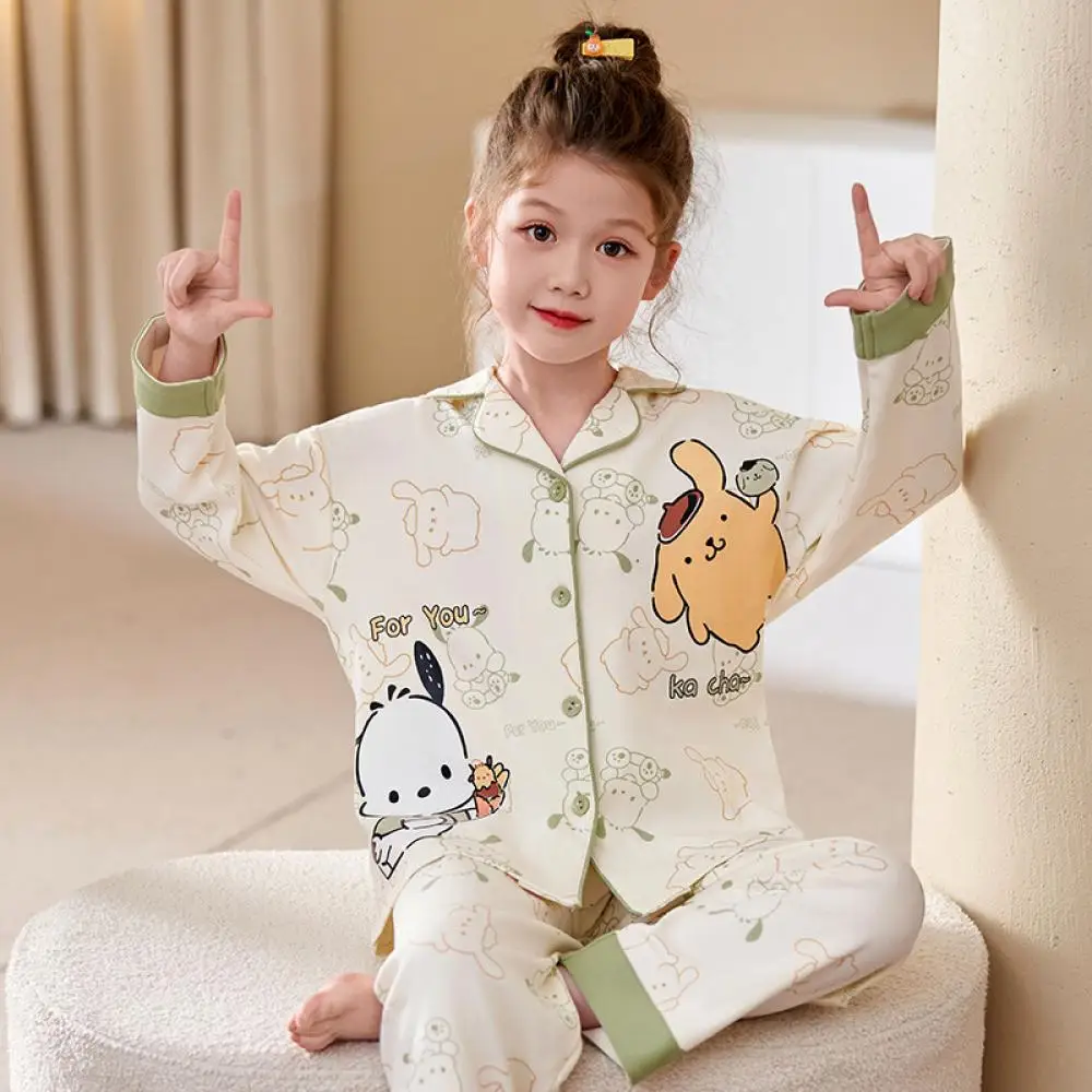 

Pochacco Children Girl Cartoon Sleepwear Cardigans Spring Autumn Sanrio Set Cute Printing Comfort Loose Kids Home Wear New Gift