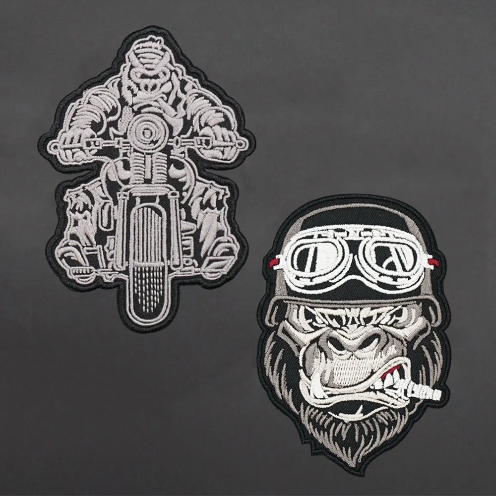 Smoking gorillas badge Embroidered Patches with Hook Backing for Clothes