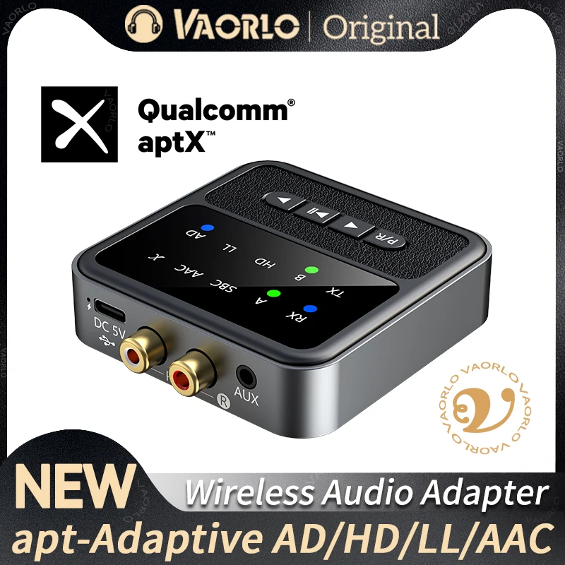 VAORLO 2in1 aptX 블루투스 5.4 오디오 수신기 송신기 3.5MM AUX RCA aptX-적응형 AD/HD/LL AAC 멀티포인트 HiFi 무선 어댑터 (마이크 포함) 차량용 PC TV 헤드폰 스피커