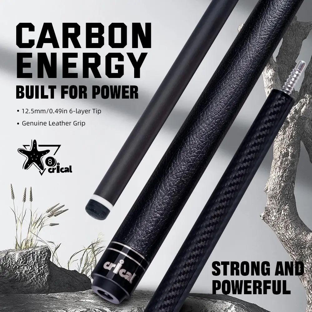 

CRICAL VP Series Carbon Fiber Pool Cue Stick – 58" 2-Piece Billiard, 3/8x8 Stainless Steel Joint, Leather Grip for Professional