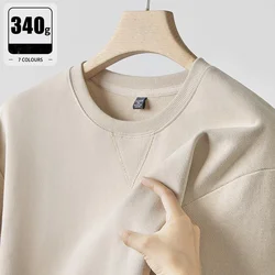 Men's High Quality 340G Pure Cotton Hoodie 2024 New Classic Basic Solid Color Long Sleeved Tops Leisure Loose Commuter Wears