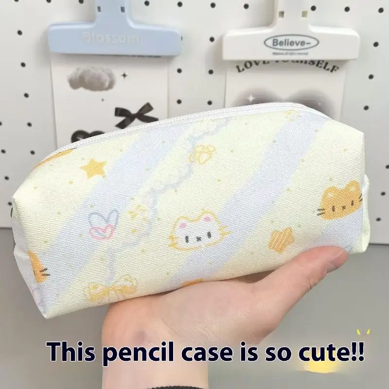 Adorable estuche para lápices con forma de gato de dibujos animados: solución de almacenamiento espaciosa y versátil para papelería, cosméticos y ideal como regalo para estudiantes