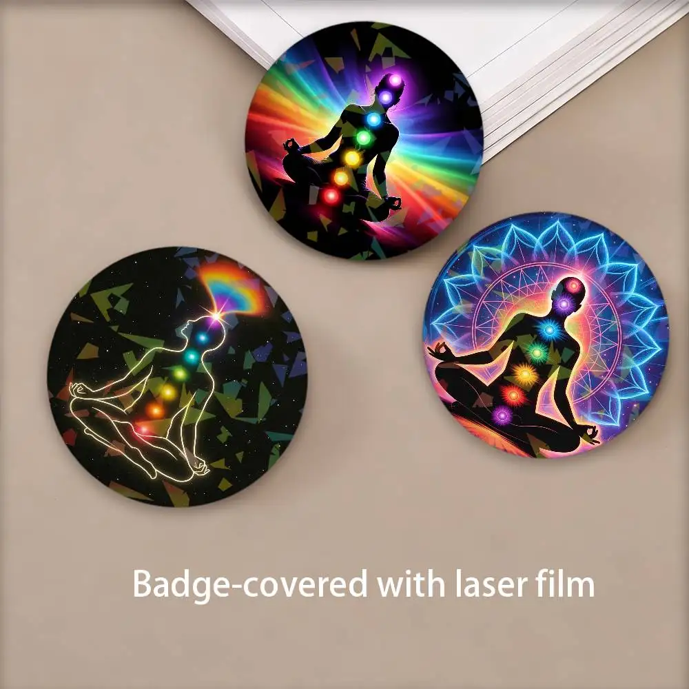 Rainbow 7 Chakra Round Badge for Backpack Accessories Laser Lapel Pins Jewelry Gifts