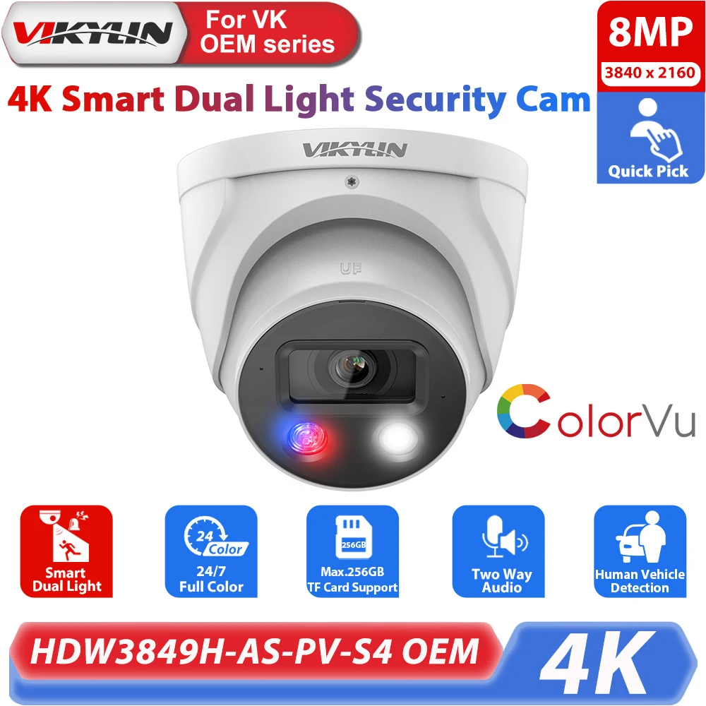 Vikylin WizSense IP Camera For DH 8MP 4K HDW3849H-AS-PV-S4 HDW3549H-AS Tioc Color Night Vision Security Camera Smart Home CCTV