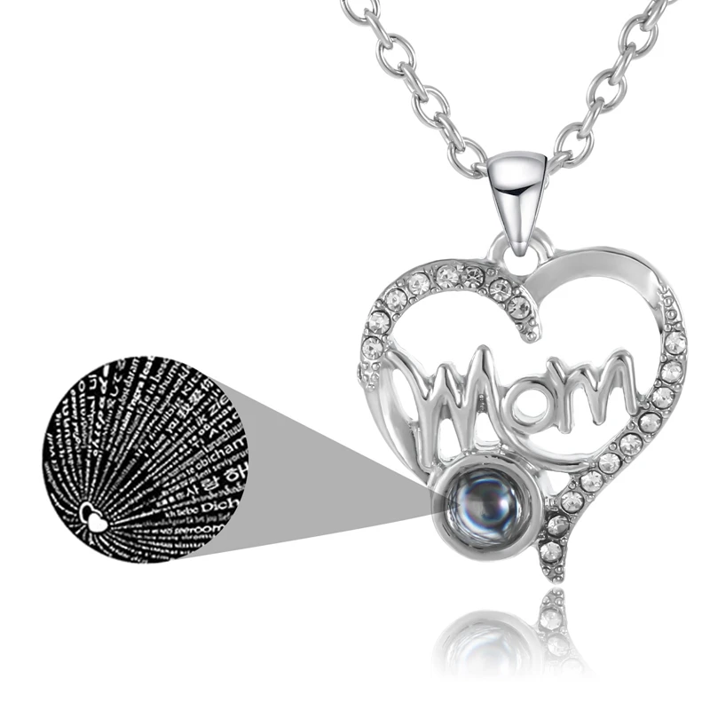 I Love You Mom Necklace in 100 Languages - Unique Mothers Day Gift for Mom Valentine's Day Christmas Birthday Jewelry