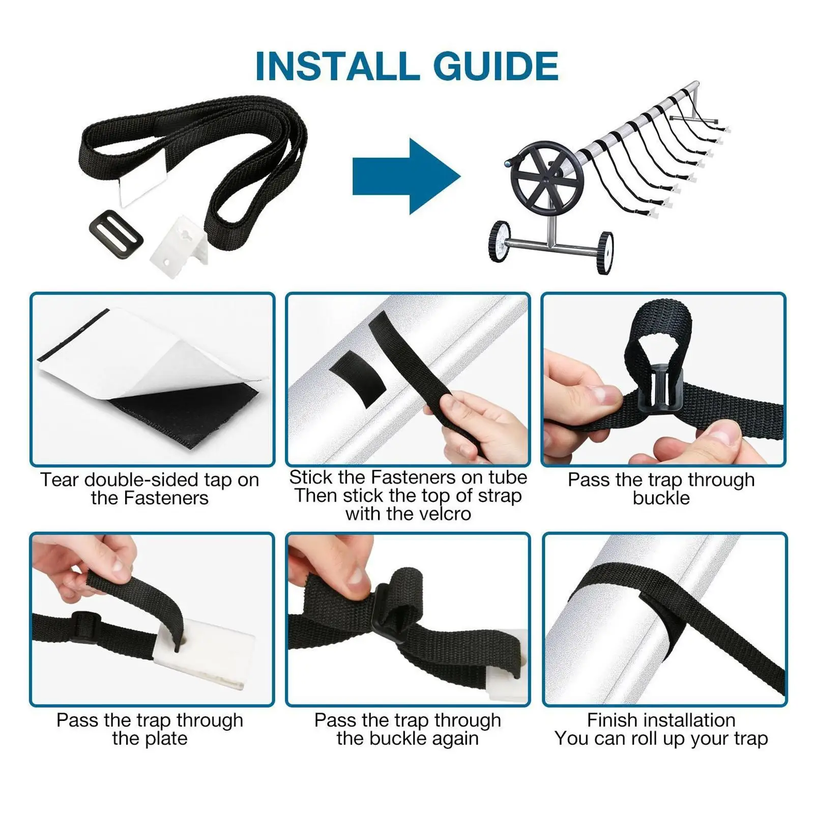 

Universal Swimming Pool Solar Blanket Attachment Straps Set Easy Install for All Pool Cover Reels