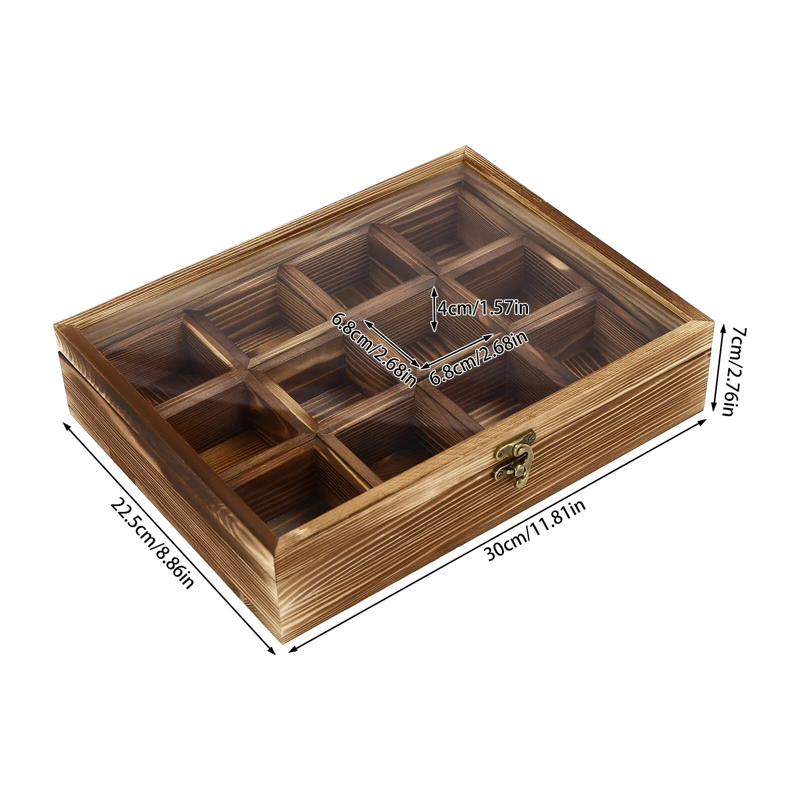 Caja de especias de madera con 12 rejillas, paquetes de azúcar, bolsas de especias, estuche de almacenamiento, cajas de bolsas de café instantánea con tapa transparente