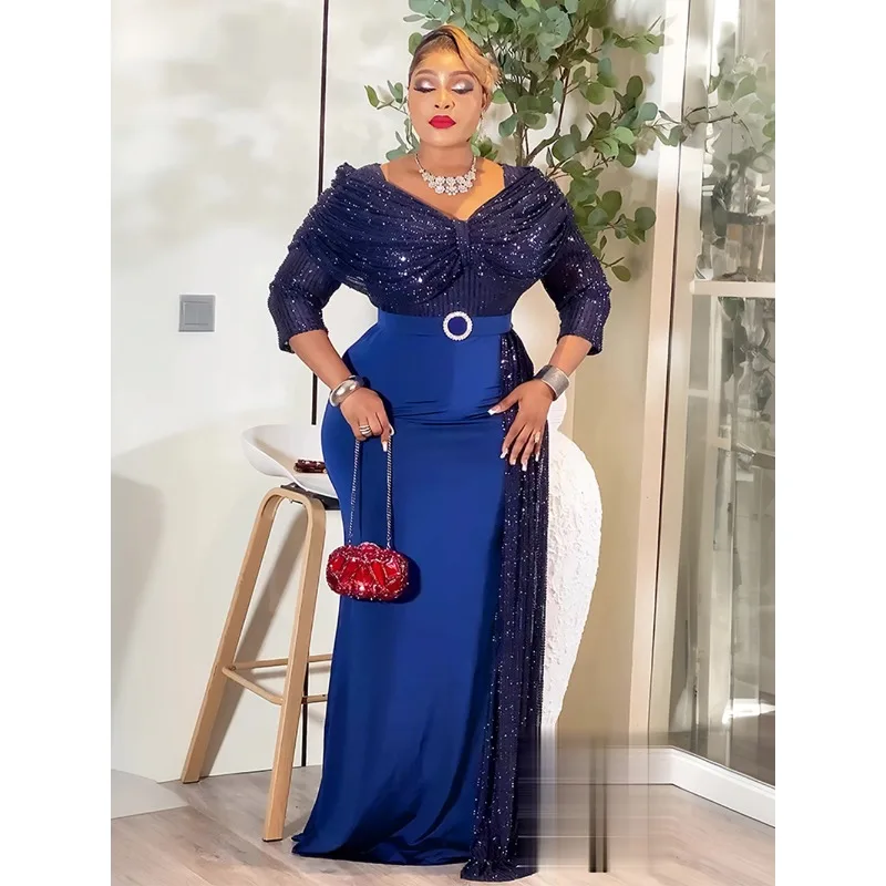 

Wedding Party Prom Dress Dubai African Women Luxury Sequin Mermaid Long Dress Ankara Dashiki Turkey Clothes Formal Occasion Gown