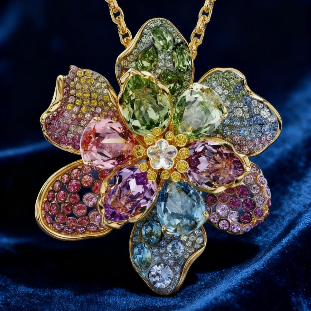 

Модные ювелирные изделия 2025 года, высококачественные серьги и ожерелье с цветком и цирконием, идеальный памятный подарок