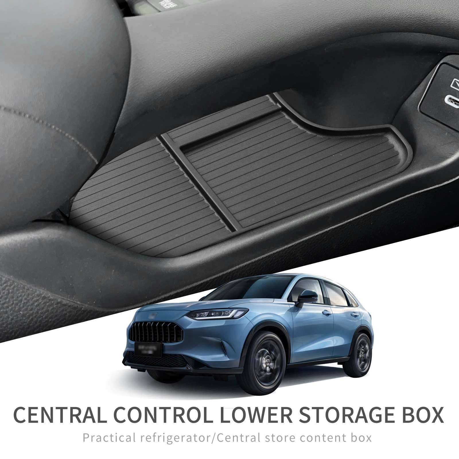 for Honda ZR-V 2023 HR-V US.Version Center Console Storage Box TPE Car Central Lower Layer Tray Organizer Accessories Tidying