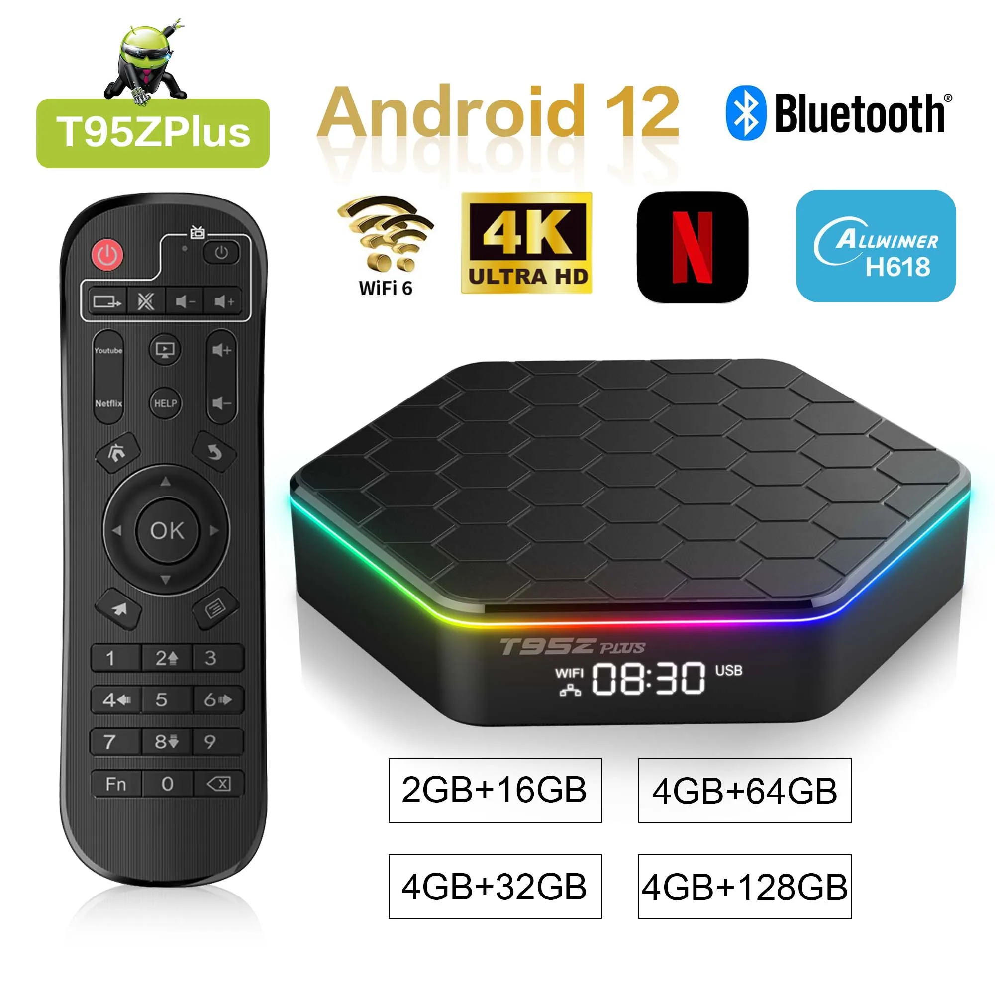 

T95ZPlus Smart Tv Box Android12 Support BT5.0 Dual WIFI6 3D Voice16GB 32G 64G HDR10 DECODING 4K60FPS Netflix Stream Media Player