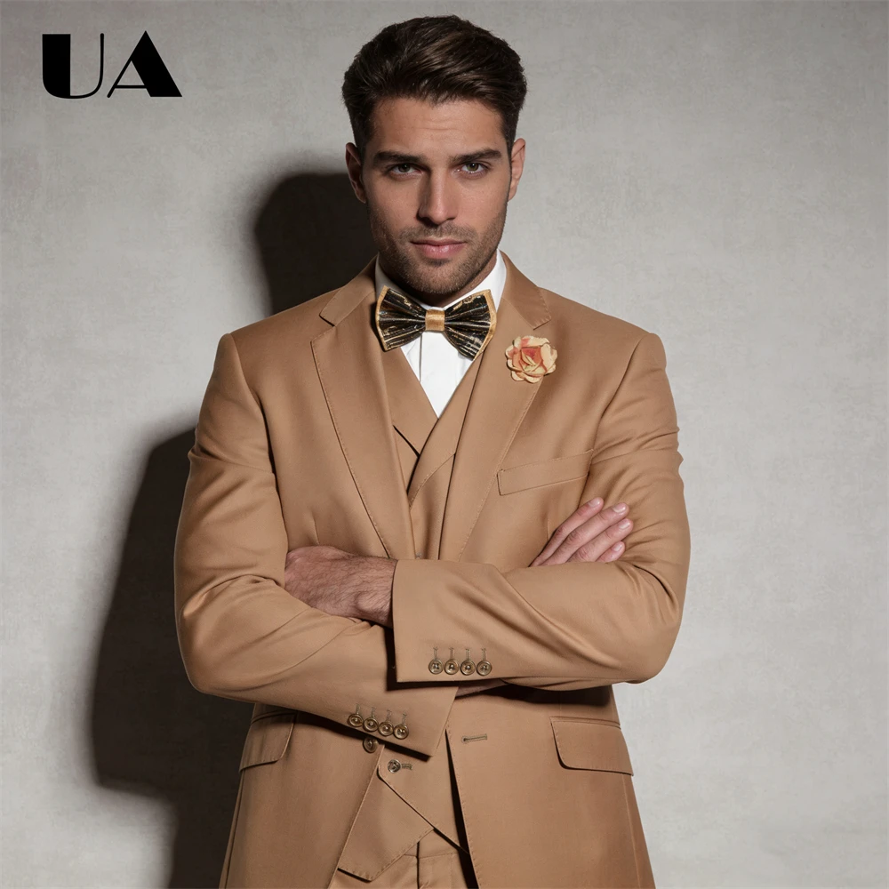 Tailored Men's 3-Piece Suit Set (Jacket Vest Pants) Formal Business Evening Suit Attire Plus Size Tuxedo Double Breasted Suit