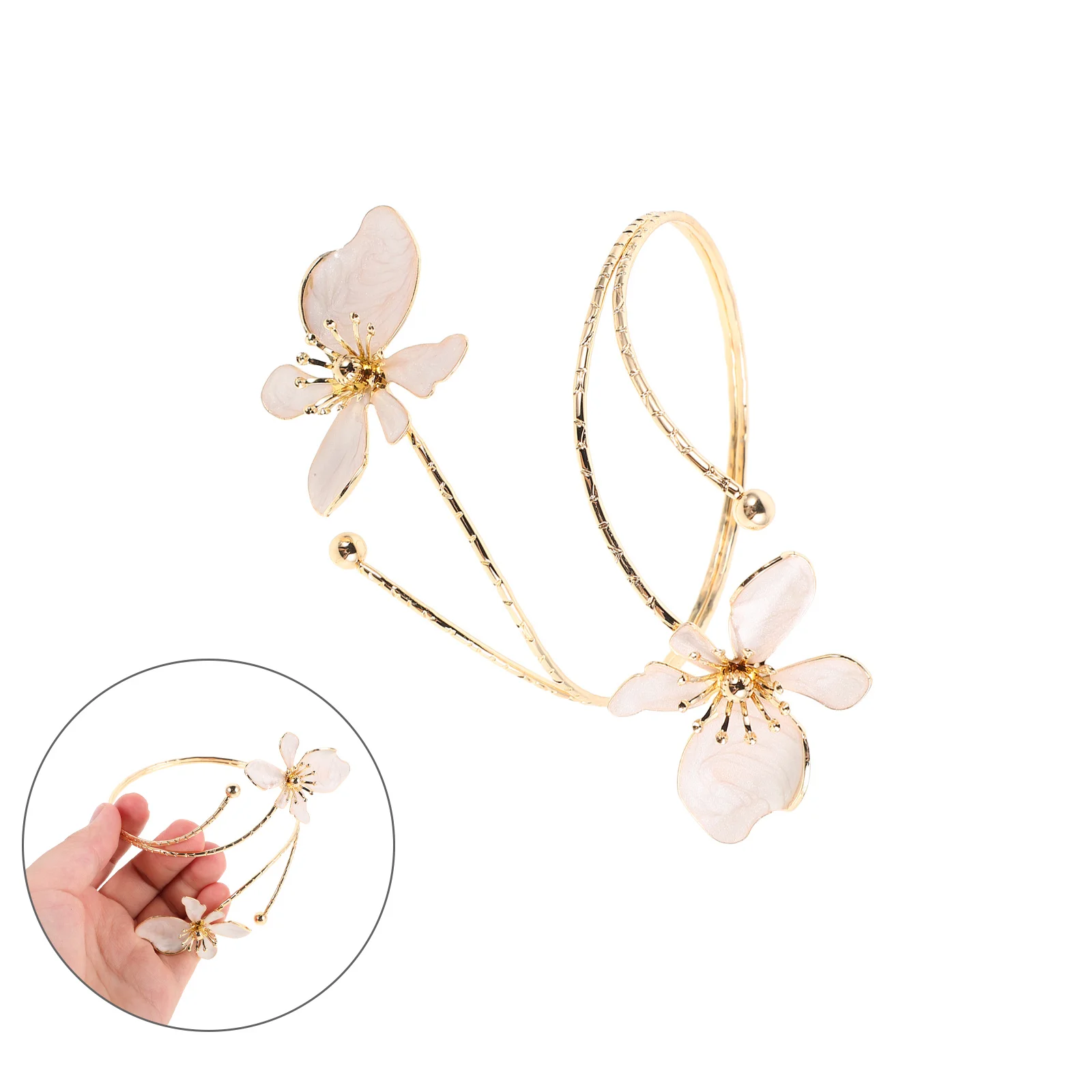 

2pcs Enamel Flower Bangle Bracelets Adjustable Open Cuff Floral Arm Cuff Jewelry For Women Vintage Boho Statement Piece Daily