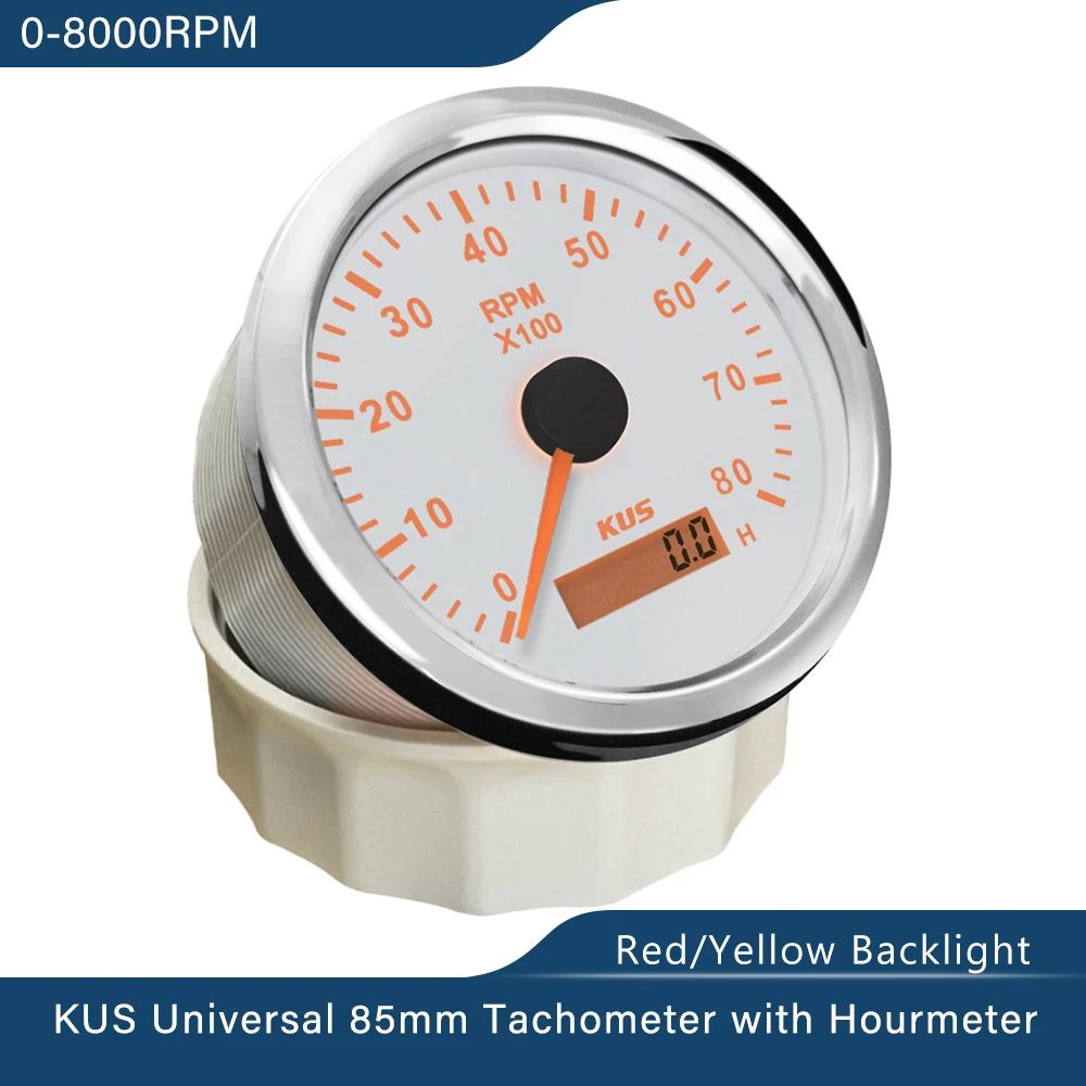 KUS 85mm contagiri RPM Gauge con contaore 0-3000 RPM 0-4000 RPM 0-6000 RPM 0-8000 RPM 12V/24V con retroilluminazione per auto barca