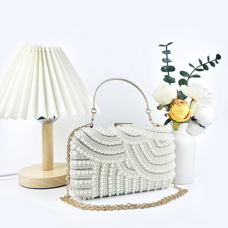 Pearl wedding clutch bag, high-end pearl dinner bag, celebrity temperament bag, evening dress clutch bag